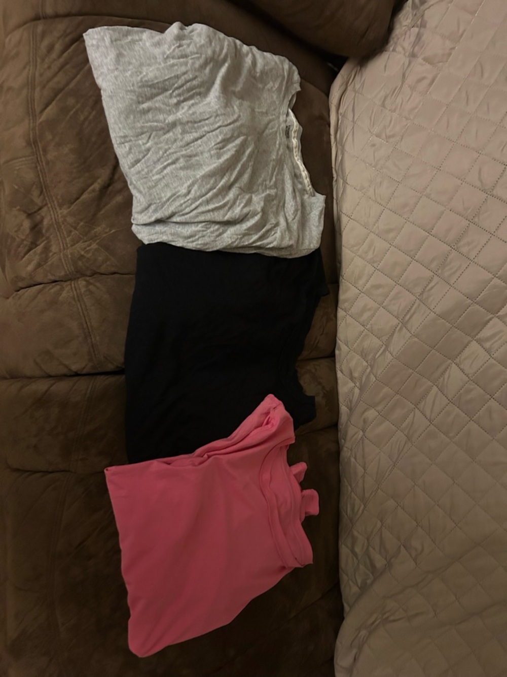 crown & ivy Long Sleeve Tees in Gray, Black, and Pink